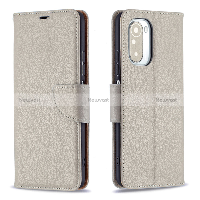 Leather Case Stands Flip Cover Holder B06F for Xiaomi Mi 11i 5G Gray