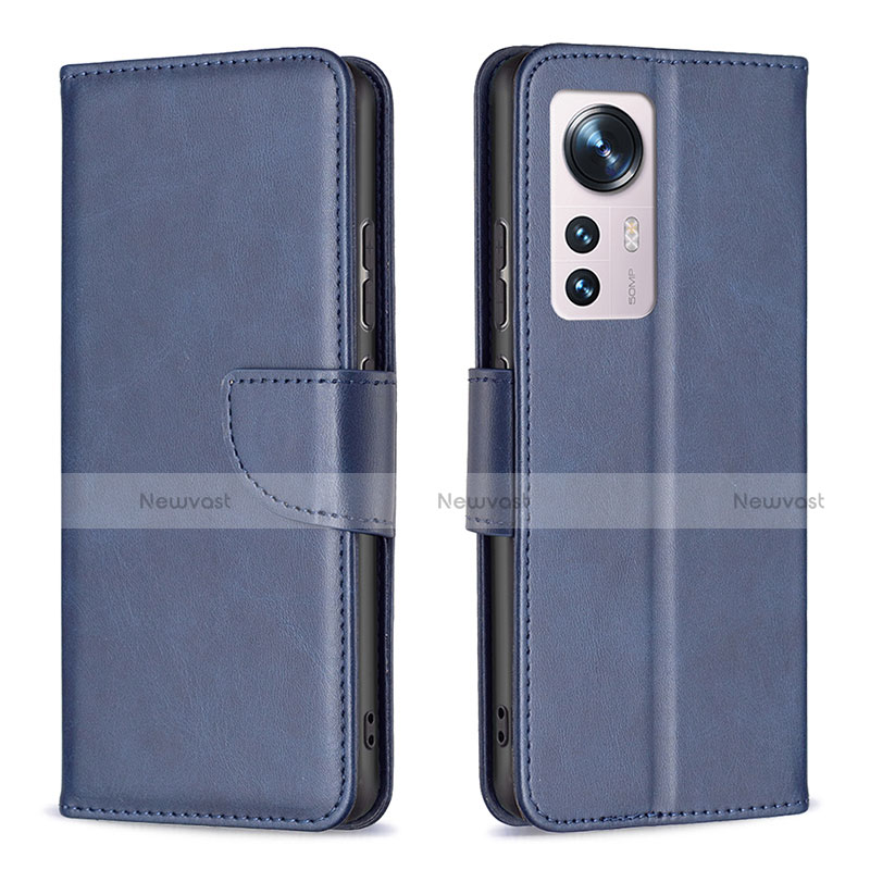 Leather Case Stands Flip Cover Holder B06F for Xiaomi Mi 12 5G Blue