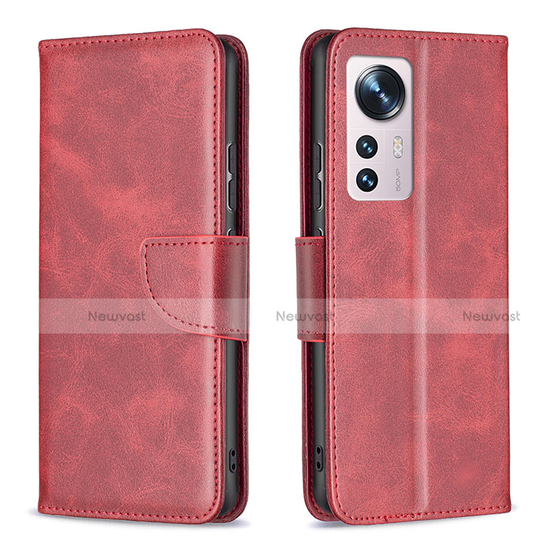 Leather Case Stands Flip Cover Holder B06F for Xiaomi Mi 12 5G Red