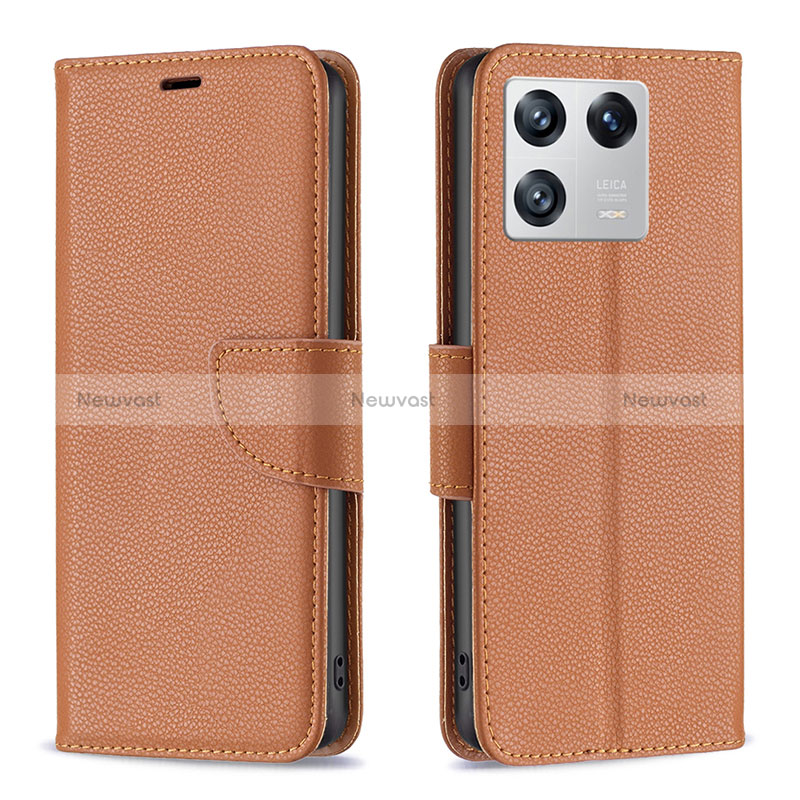 Leather Case Stands Flip Cover Holder B06F for Xiaomi Mi 13 Pro 5G Brown