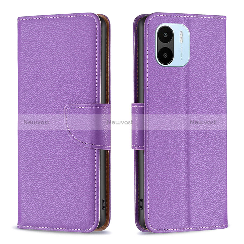 Leather Case Stands Flip Cover Holder B06F for Xiaomi Poco C50 Purple