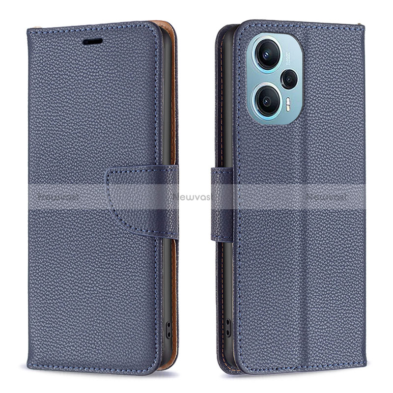 Leather Case Stands Flip Cover Holder B06F for Xiaomi Poco F5 5G Blue