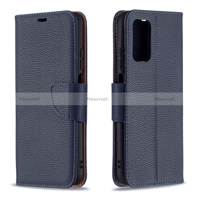 Leather Case Stands Flip Cover Holder B06F for Xiaomi Poco M3 Blue