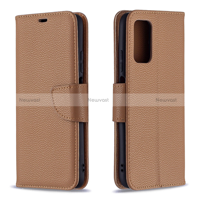 Leather Case Stands Flip Cover Holder B06F for Xiaomi Poco M3 Brown