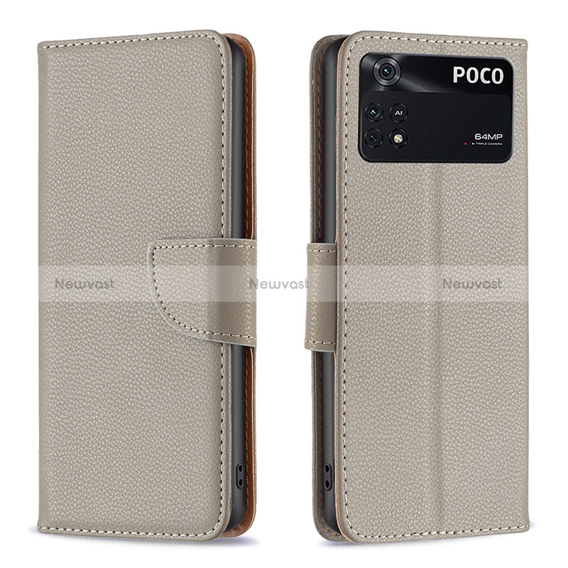 Leather Case Stands Flip Cover Holder B06F for Xiaomi Poco M4 Pro 4G