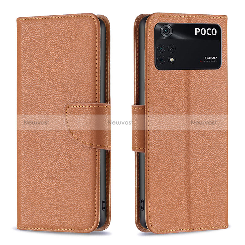 Leather Case Stands Flip Cover Holder B06F for Xiaomi Poco M4 Pro 4G