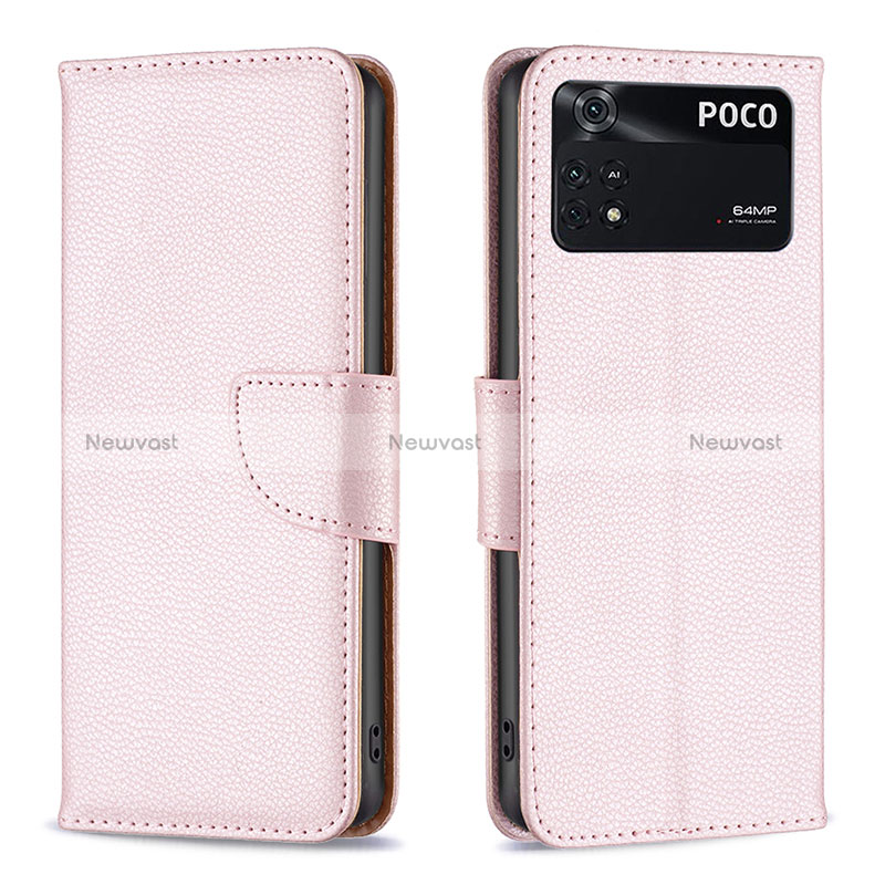 Leather Case Stands Flip Cover Holder B06F for Xiaomi Poco M4 Pro 4G