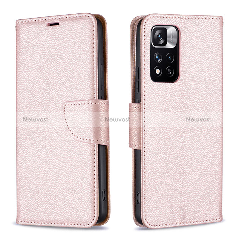 Leather Case Stands Flip Cover Holder B06F for Xiaomi Poco X4 NFC Rose Gold