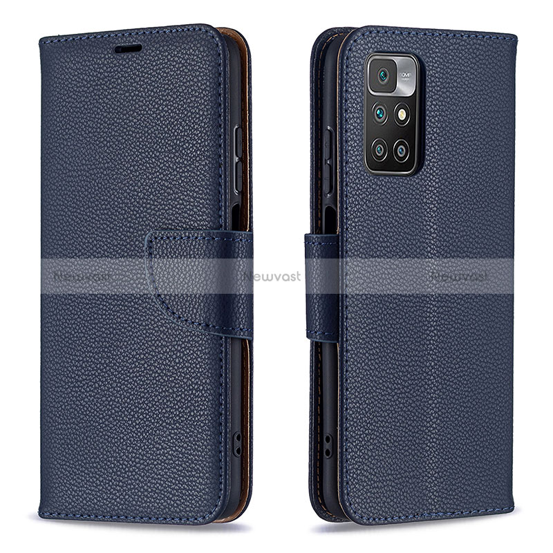 Leather Case Stands Flip Cover Holder B06F for Xiaomi Redmi 10 (2022) Blue