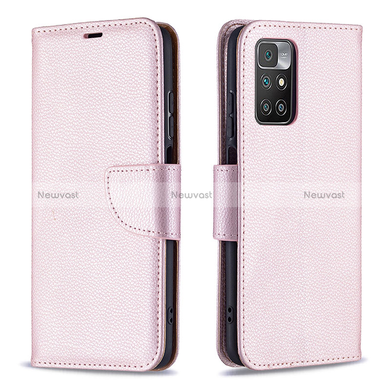 Leather Case Stands Flip Cover Holder B06F for Xiaomi Redmi 10 (2022) Rose Gold