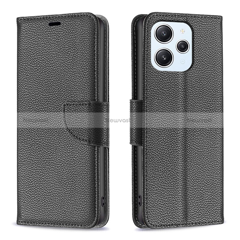 Leather Case Stands Flip Cover Holder B06F for Xiaomi Redmi 12 4G Black