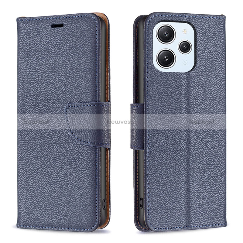 Leather Case Stands Flip Cover Holder B06F for Xiaomi Redmi 12 4G Blue