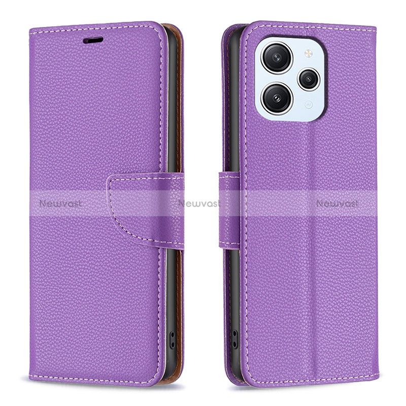 Leather Case Stands Flip Cover Holder B06F for Xiaomi Redmi 12 4G Purple