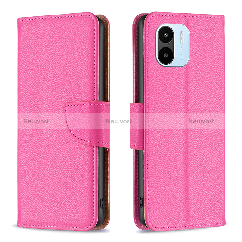 Leather Case Stands Flip Cover Holder B06F for Xiaomi Redmi A2 Hot Pink