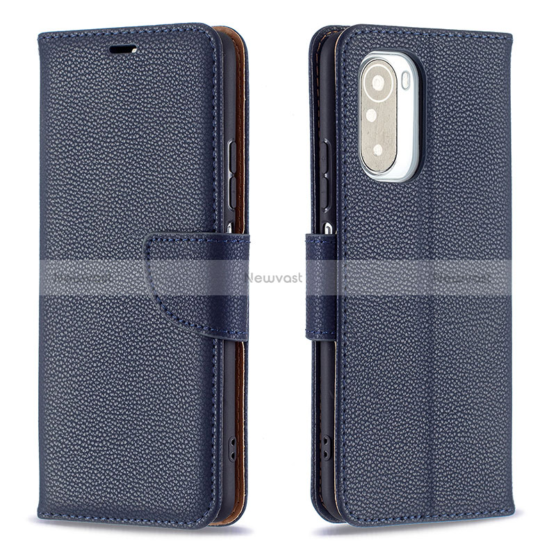 Leather Case Stands Flip Cover Holder B06F for Xiaomi Redmi K40 5G Blue