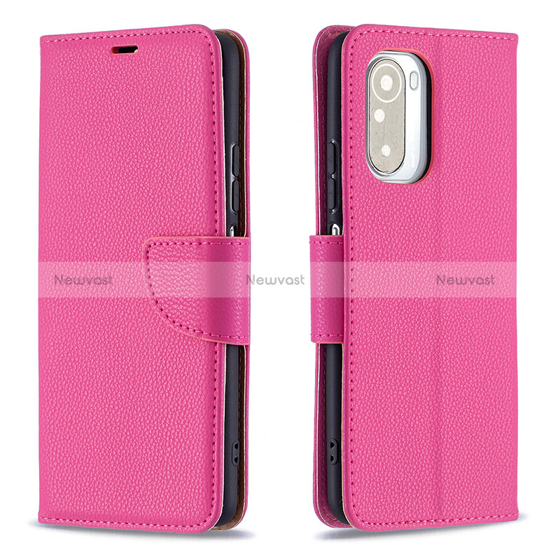 Leather Case Stands Flip Cover Holder B06F for Xiaomi Redmi K40 5G Hot Pink