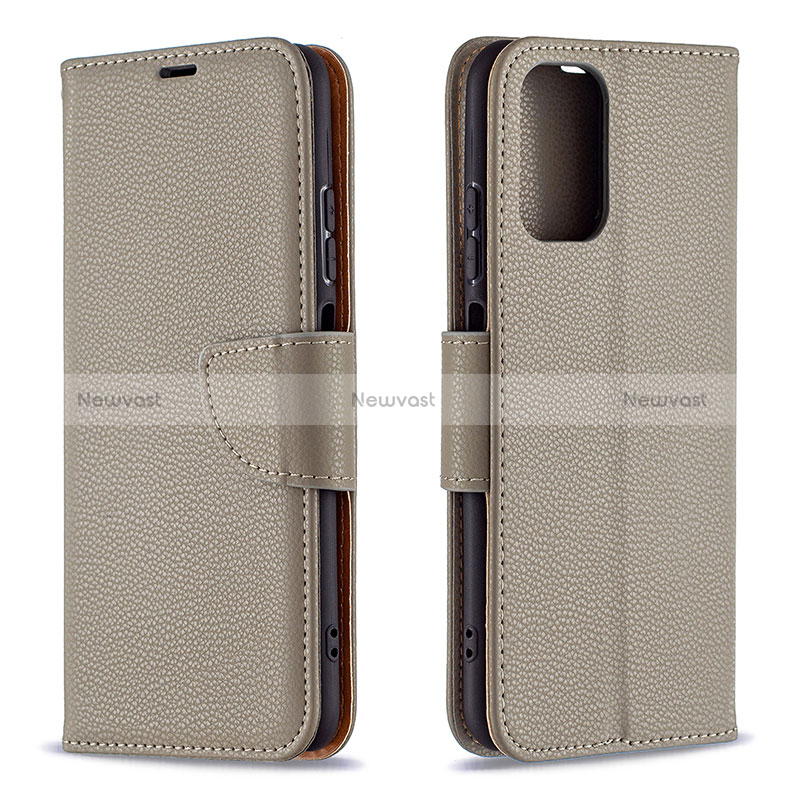 Leather Case Stands Flip Cover Holder B06F for Xiaomi Redmi Note 10 4G Gray