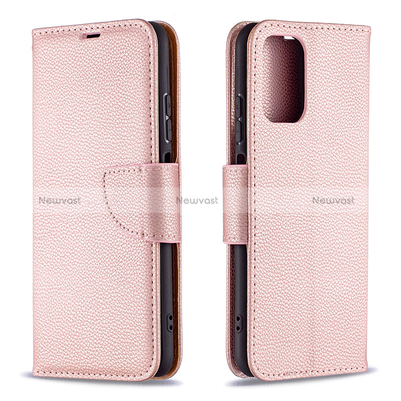 Leather Case Stands Flip Cover Holder B06F for Xiaomi Redmi Note 10 4G Rose Gold