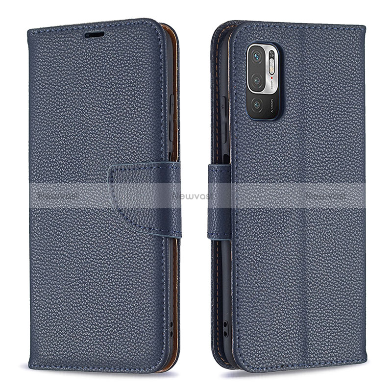 Leather Case Stands Flip Cover Holder B06F for Xiaomi Redmi Note 10 5G Blue