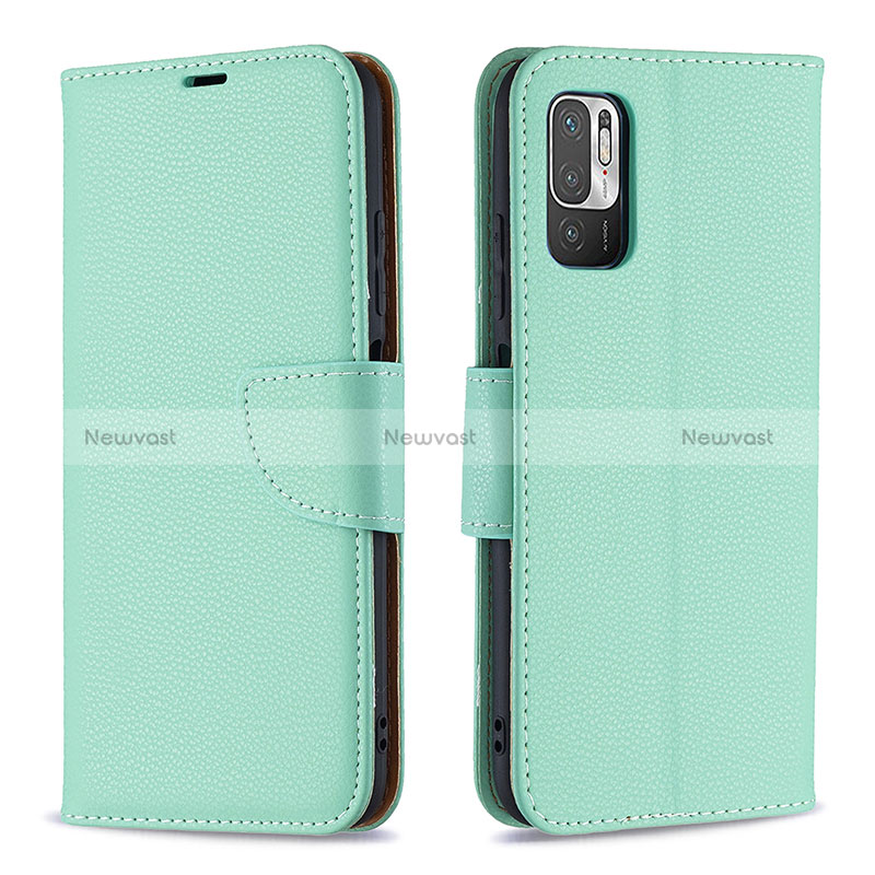 Leather Case Stands Flip Cover Holder B06F for Xiaomi Redmi Note 10 5G Green