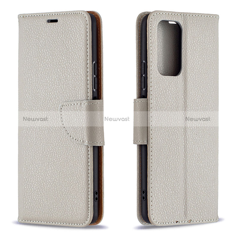 Leather Case Stands Flip Cover Holder B06F for Xiaomi Redmi Note 10 Pro 4G Gray