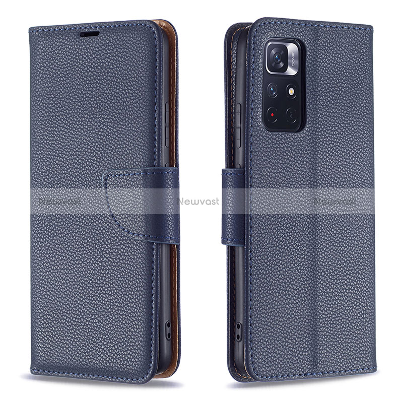 Leather Case Stands Flip Cover Holder B06F for Xiaomi Redmi Note 11 5G Blue