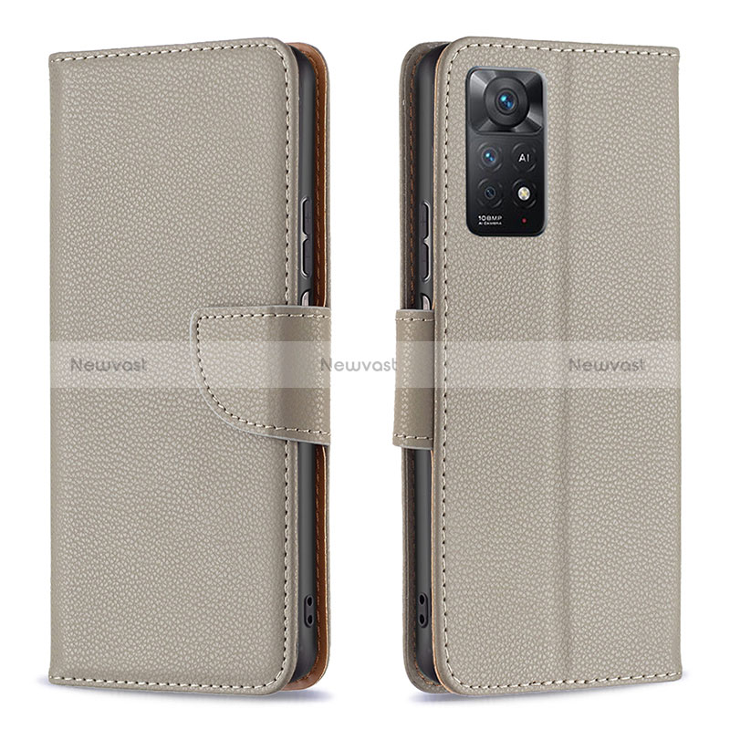 Leather Case Stands Flip Cover Holder B06F for Xiaomi Redmi Note 11 Pro 4G Gray