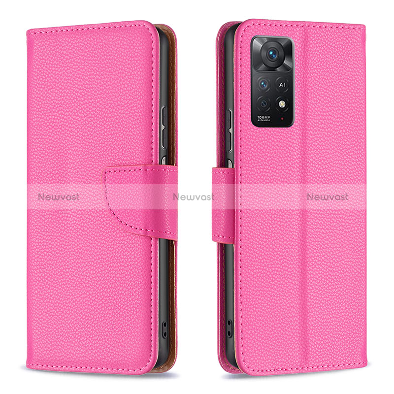 Leather Case Stands Flip Cover Holder B06F for Xiaomi Redmi Note 11 Pro 4G Hot Pink