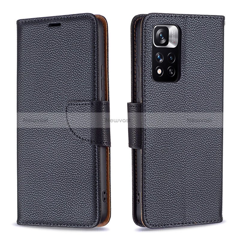 Leather Case Stands Flip Cover Holder B06F for Xiaomi Redmi Note 11 Pro+ Plus 5G Black