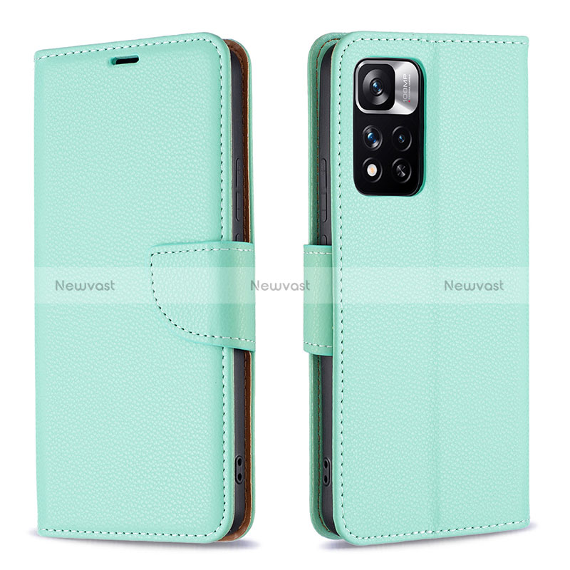 Leather Case Stands Flip Cover Holder B06F for Xiaomi Redmi Note 11 Pro+ Plus 5G Green