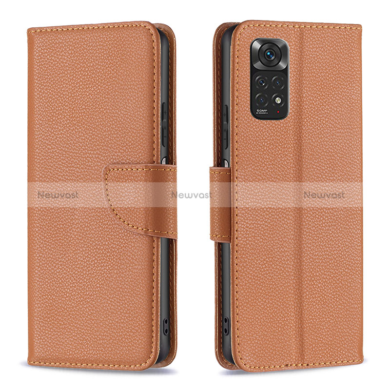 Leather Case Stands Flip Cover Holder B06F for Xiaomi Redmi Note 11S 4G Brown