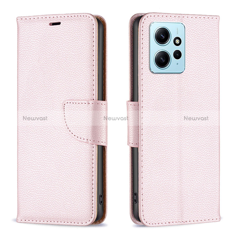 Leather Case Stands Flip Cover Holder B06F for Xiaomi Redmi Note 12 4G Rose Gold