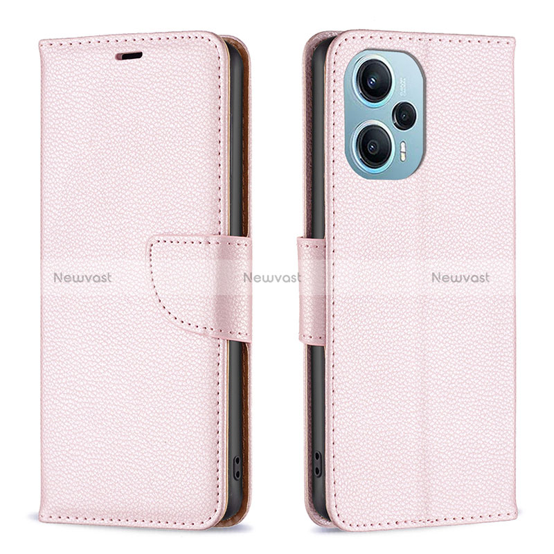 Leather Case Stands Flip Cover Holder B06F for Xiaomi Redmi Note 12 Turbo 5G Rose Gold