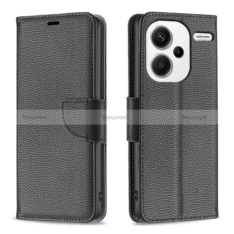 Leather Case Stands Flip Cover Holder B06F for Xiaomi Redmi Note 13 Pro+ Plus 5G Black