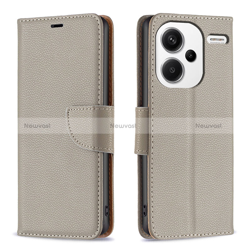 Leather Case Stands Flip Cover Holder B06F for Xiaomi Redmi Note 13 Pro+ Plus 5G Gray