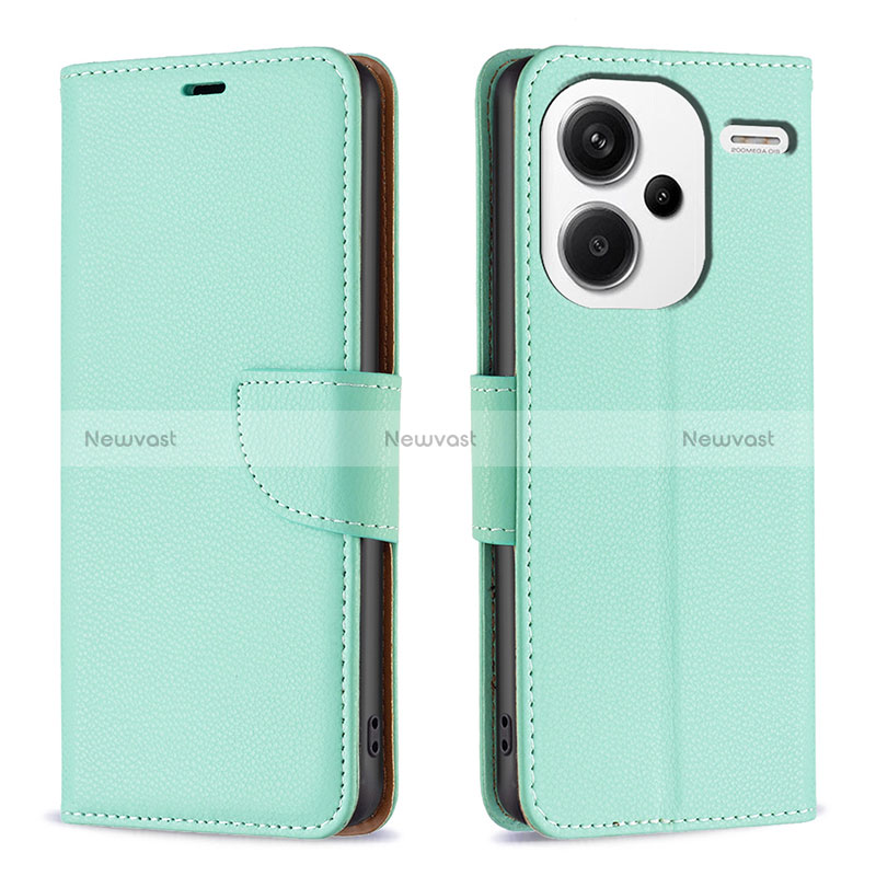 Leather Case Stands Flip Cover Holder B06F for Xiaomi Redmi Note 13 Pro+ Plus 5G Green