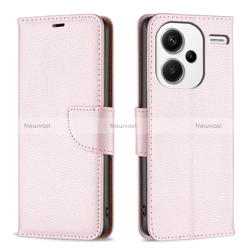 Leather Case Stands Flip Cover Holder B06F for Xiaomi Redmi Note 13 Pro+ Plus 5G Rose Gold