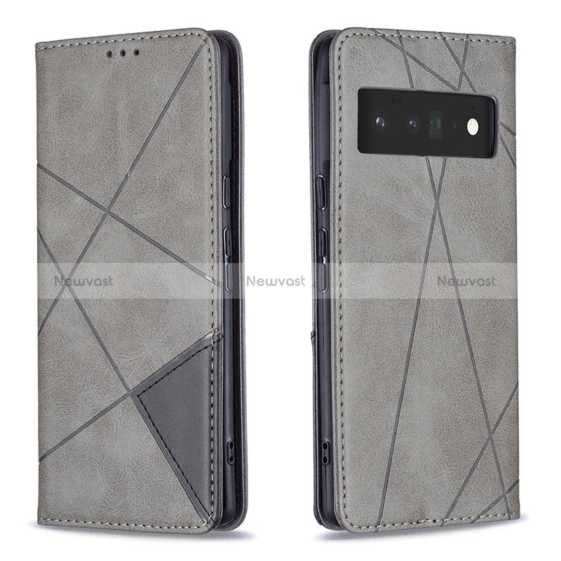 Leather Case Stands Flip Cover Holder B07F for Google Pixel 6 Pro 5G Gray