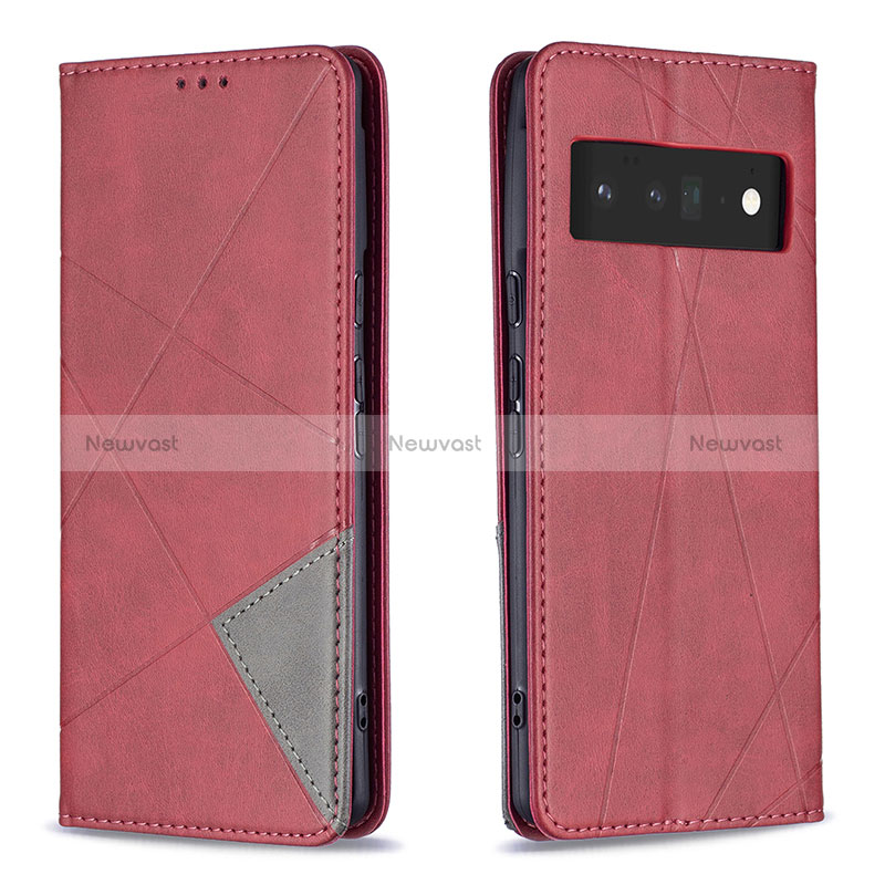 Leather Case Stands Flip Cover Holder B07F for Google Pixel 6 Pro 5G Red