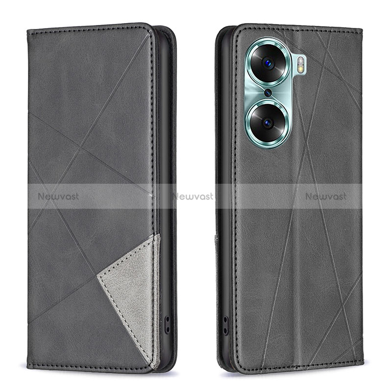 Leather Case Stands Flip Cover Holder B07F for Huawei Honor 60 Pro 5G Black