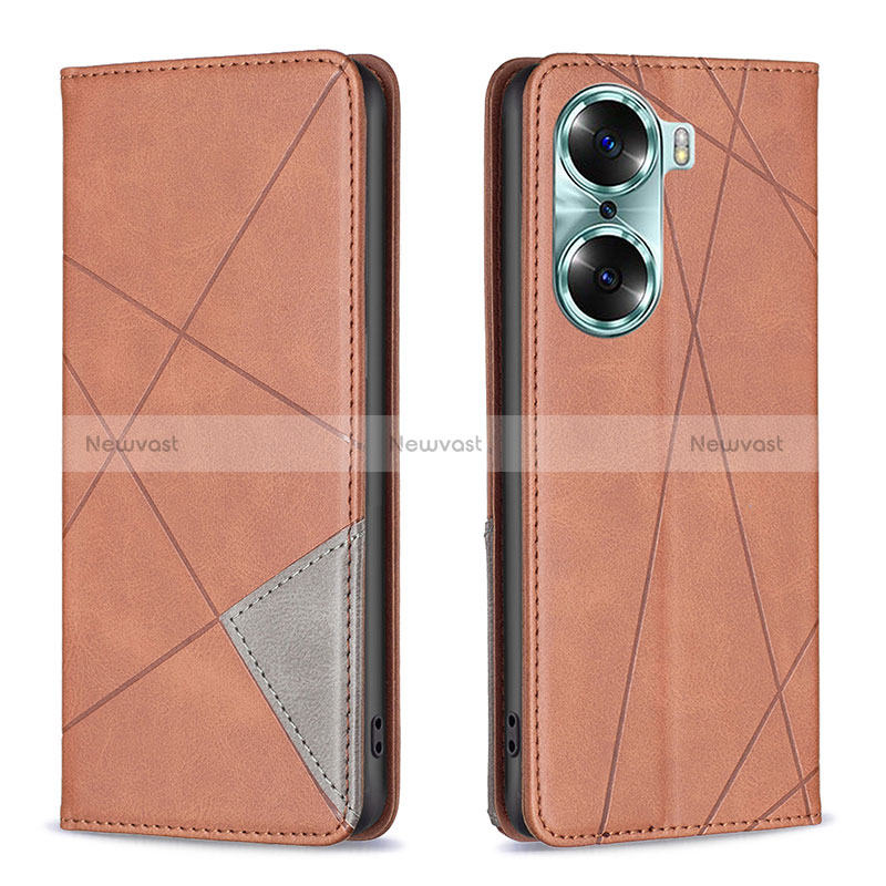 Leather Case Stands Flip Cover Holder B07F for Huawei Honor 60 Pro 5G Brown