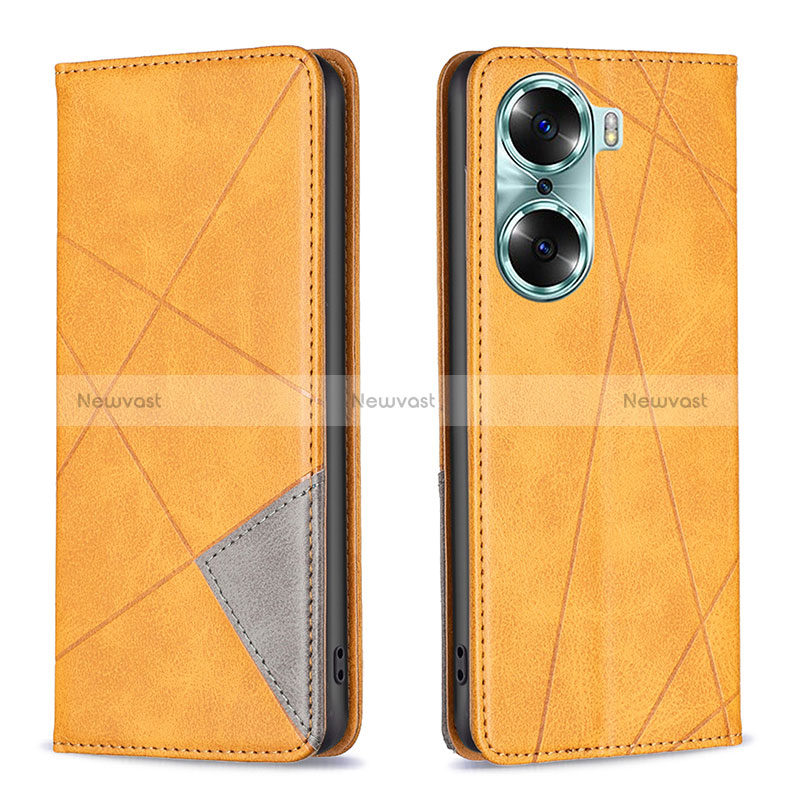 Leather Case Stands Flip Cover Holder B07F for Huawei Honor 60 Pro 5G Light Brown