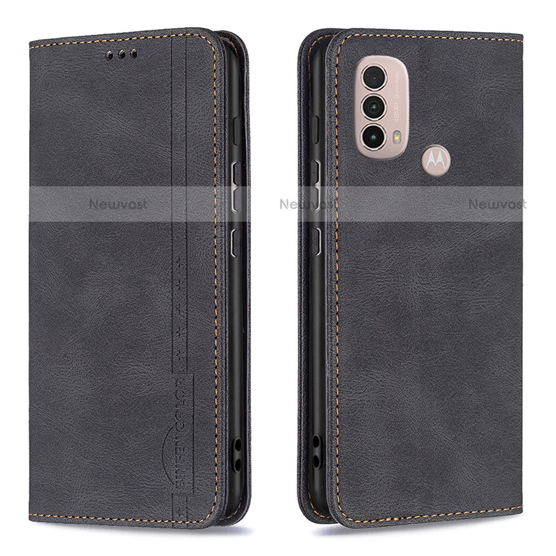 Leather Case Stands Flip Cover Holder B07F for Motorola Moto E30 Black