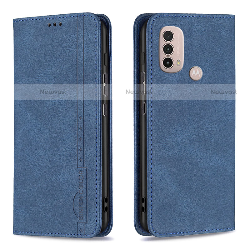 Leather Case Stands Flip Cover Holder B07F for Motorola Moto E30 Blue