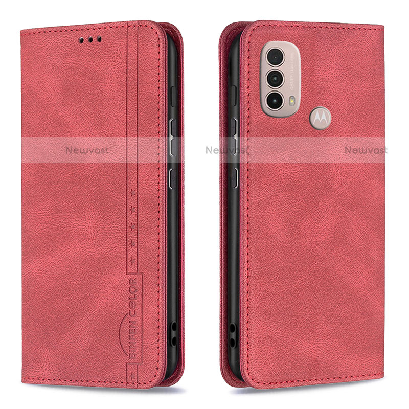 Leather Case Stands Flip Cover Holder B07F for Motorola Moto E30 Red