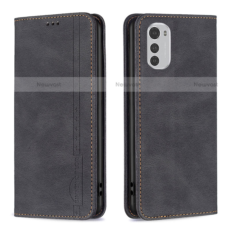 Leather Case Stands Flip Cover Holder B07F for Motorola Moto E32 Black