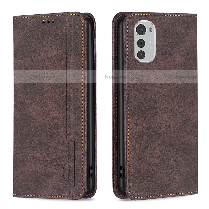 Leather Case Stands Flip Cover Holder B07F for Motorola Moto E32 Brown