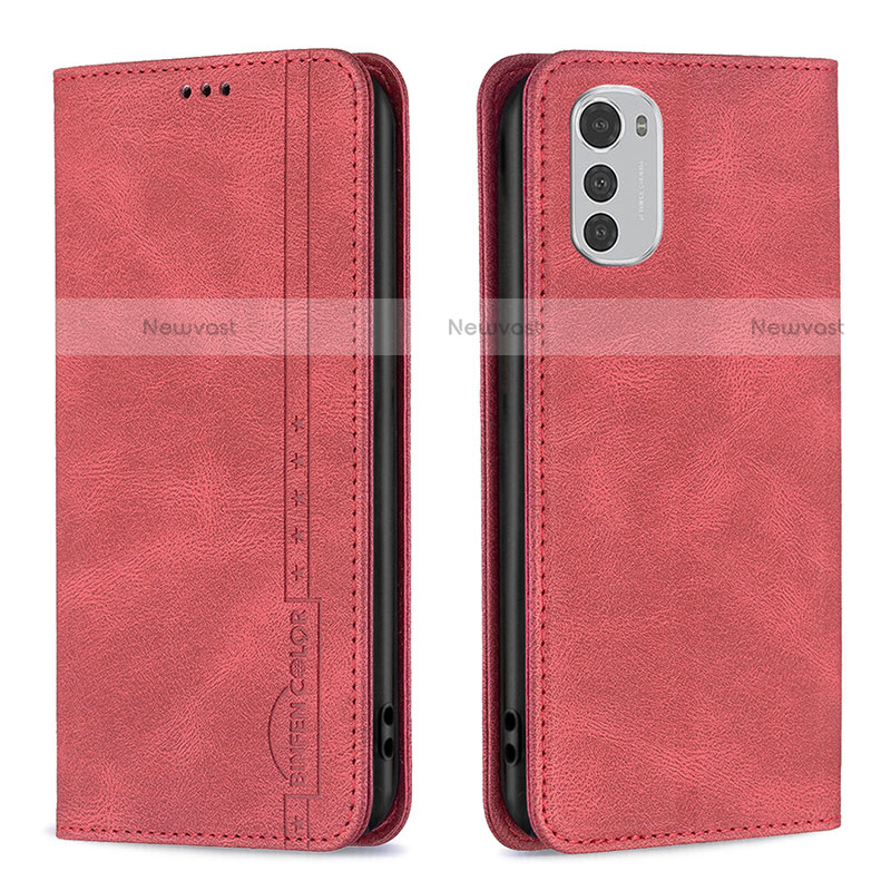 Leather Case Stands Flip Cover Holder B07F for Motorola Moto E32s Red