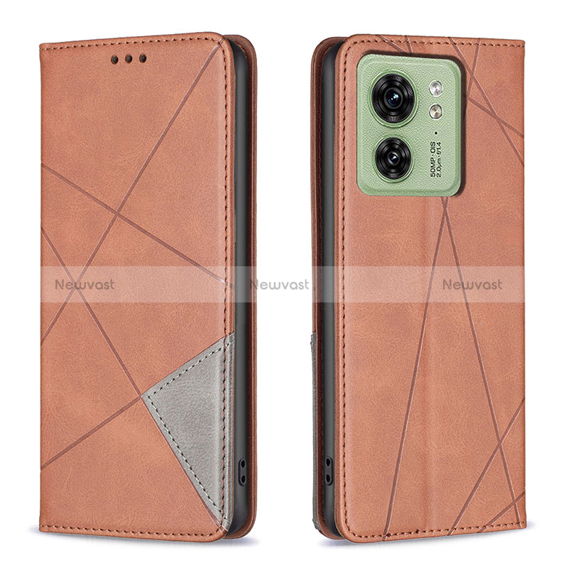 Leather Case Stands Flip Cover Holder B07F for Motorola Moto Edge 40 5G Brown