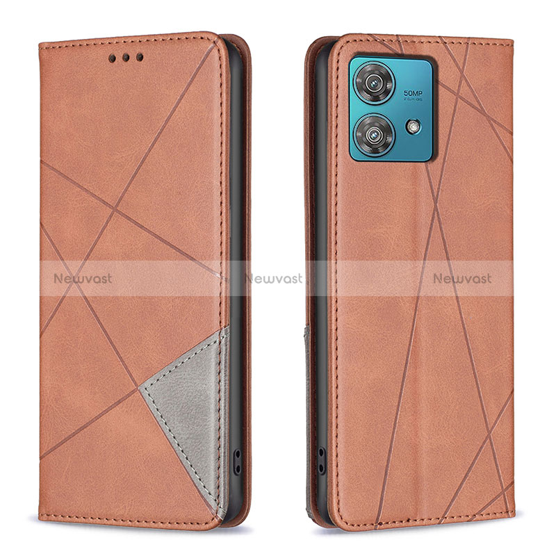 Leather Case Stands Flip Cover Holder B07F for Motorola Moto Edge 40 Neo 5G Brown